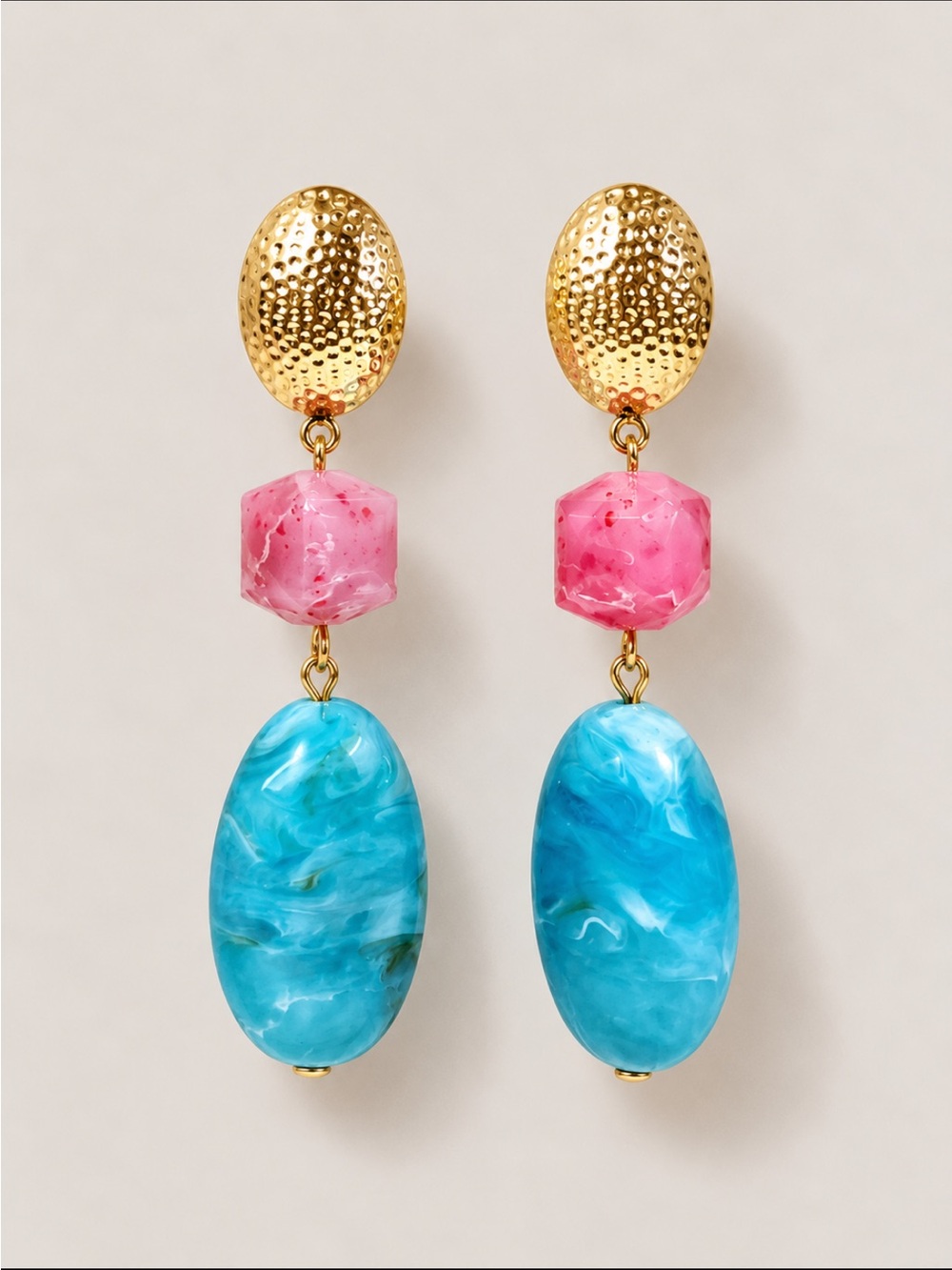 New! Pink Blue Gemstone Drop Earrings NWOT